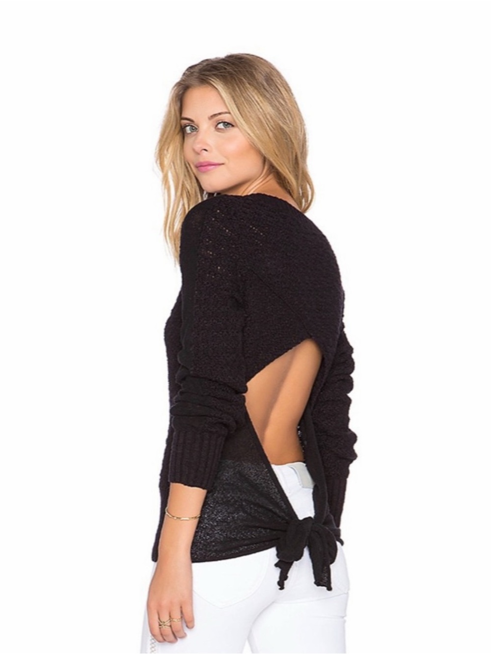 Free People Knit Open Back Tie Sweater